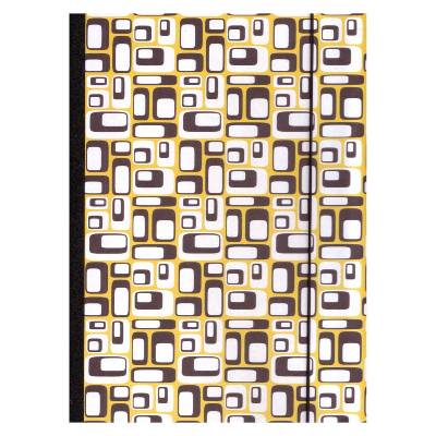 Sammelmappe 70er Retro-Quader, Mosaik in Weiß und Schwarz auf Gelb, mit Gummizugverschluß, für DIN A4