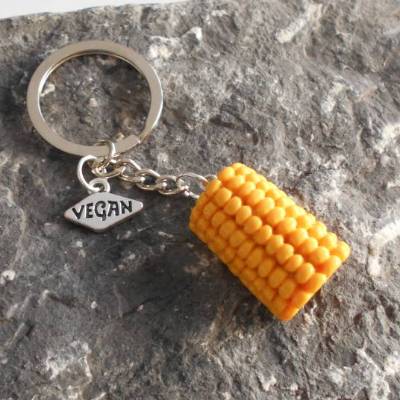 Vegane Maiskolben Schlüsselanhänger 2D – Glücksbringer aus Resin, Gemüse-Design