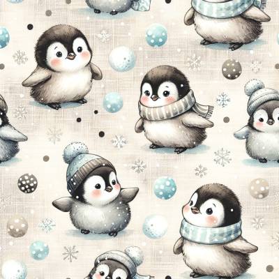 Baumwolljersey Pinguin mit Schal beige Oeko-Tex Standard 100(1m/15,-€)
