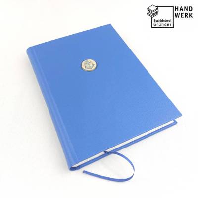 Notizbuch Keramik, Anker, lagune blau, A5, 300 Seiten, handgefertigt