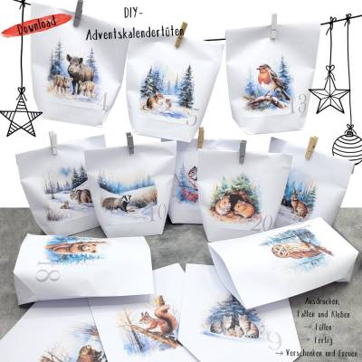 DIY Adventskalendertüten Waldtiere – PDF Download zum Basteln & Verpacken
