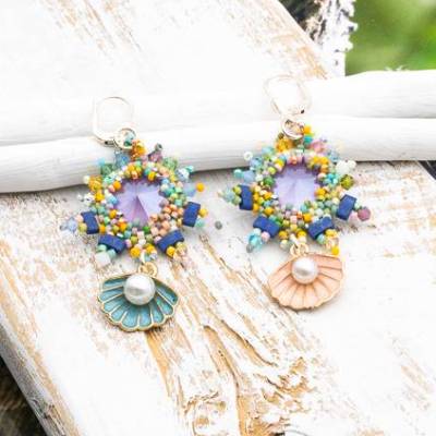 maritime, funkelnde beadwork ohrringe in bunt, geschenk, emaille