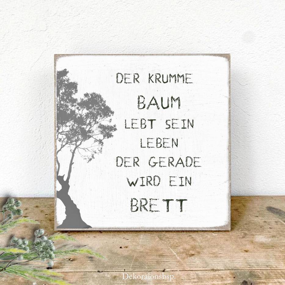 Holzblock Miniblock mit inspirierendem Spruch Zitat, krumme Baum, minimalistische Wanddeko zum Aufhängen oder Hinstellen Bild 1