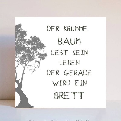Holzblock Miniblock mit inspirierendem Spruch Zitat, krumme Baum, minimalistische Wanddeko zum Aufhängen oder Hinstellen