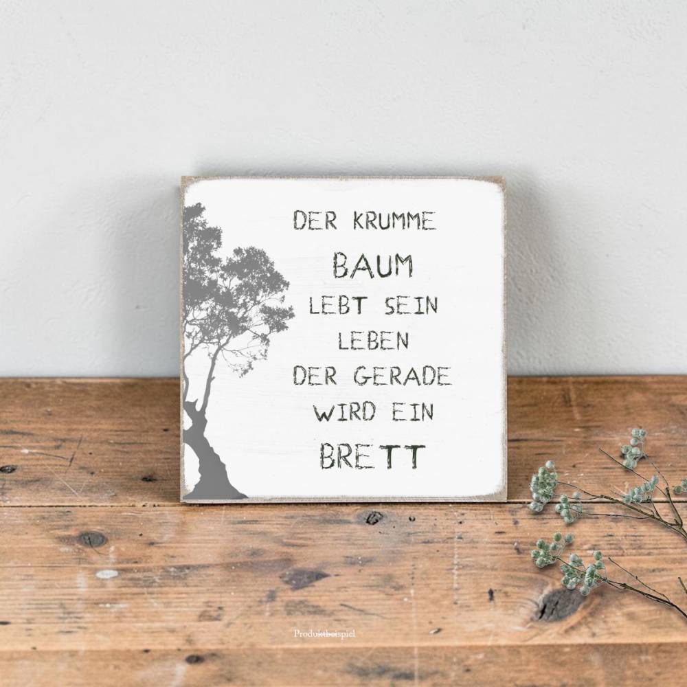 Holzblock Miniblock mit inspirierendem Spruch Zitat, krumme Baum, minimalistische Wanddeko zum Aufhängen oder Hinstellen Bild 3
