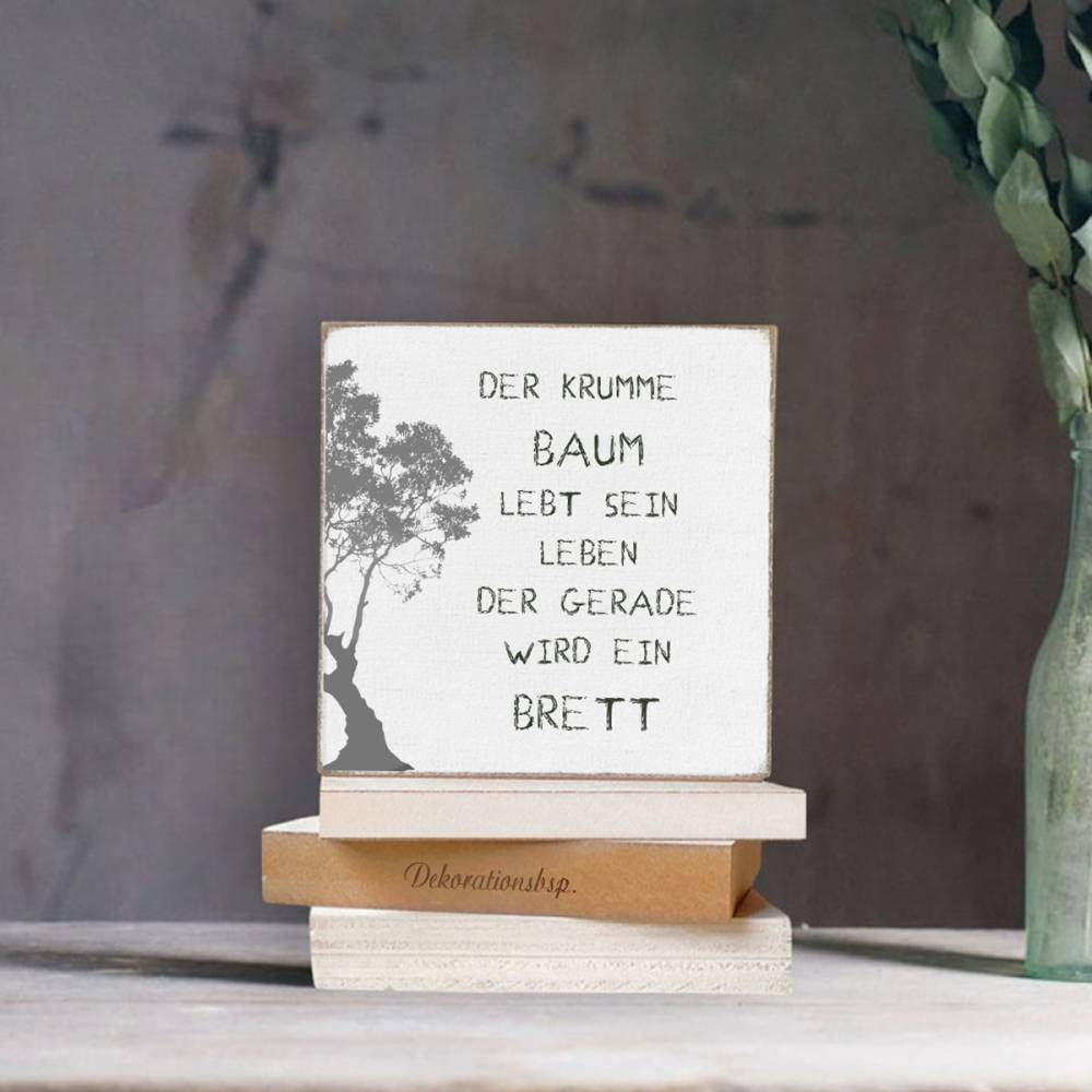 Holzblock Miniblock mit inspirierendem Spruch Zitat, krumme Baum, minimalistische Wanddeko zum Aufhängen oder Hinstellen Bild 4