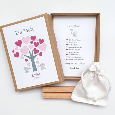 Geschenkschachtel zur Geburt/Taufe,Geldgeschenk zur Geburt/ Taufe für Mädchen,Lebensbaum Elefanten