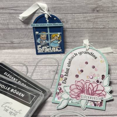 Shaker Geschenkanhänger „Glückwunsch“ Geburtstag Blumen tanzendes Paar Geschenk Anhänger Karte Handmade Stampin‘ Up!