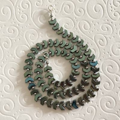 Hämatit Kette Herren 47 cm – Grün & Silber Männerschmuck Handarbeit Geschenk