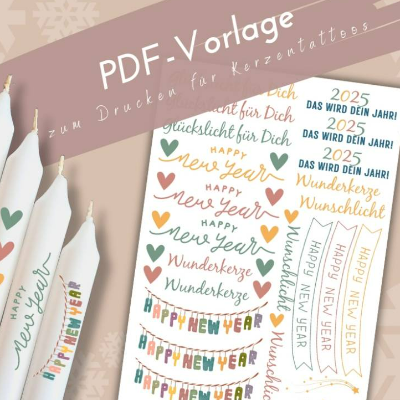 PDF happy new year Vorlage Kerzentattoo 2025 | Kerzensticker wunscherfüller | Kerzen wünsch dir was | Silverst
