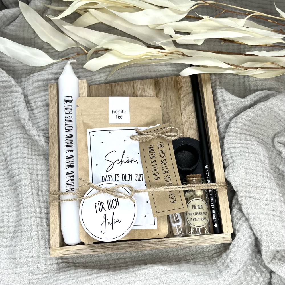 Personalisiertes Geschenkset für Frauen, Personalisierte Holzbox, Geschenkset Kerze, Geschenkidee Frau, Geburtstagsgesch