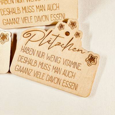 3 Deko-Anhänger Plätzchen, Holz, Geschenkanhänger