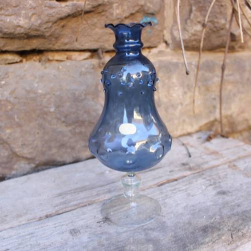 filigrane Vase Kelch Blau Glas mundgeblasen Lauscha 60er Jahre Vintage DDR 