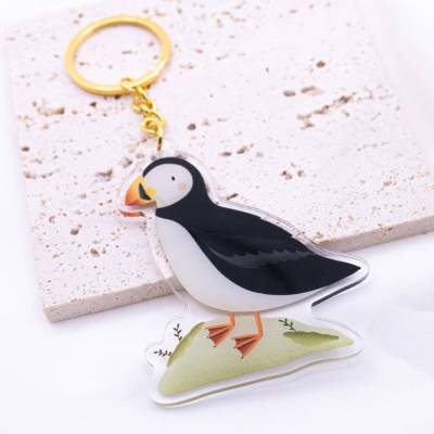 Schlüsselanhänger Puffin aus Acryl Geschenk Papageintaucher Island Reise - Geschenk Wohnung Einzug - Schlüssel Tier 