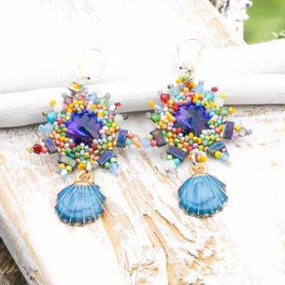 maritime, funkelnde beadwork ohrringe in bunt, geschenk, emaille