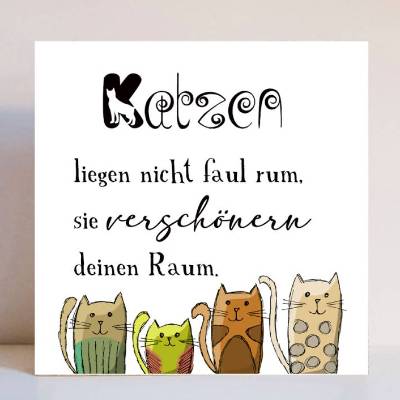 Holzblock Miniblock Bild mit inspirierendem Spruch, Katzen 1, minimalistische Wanddeko zum Aufhängen oder Hinstellen