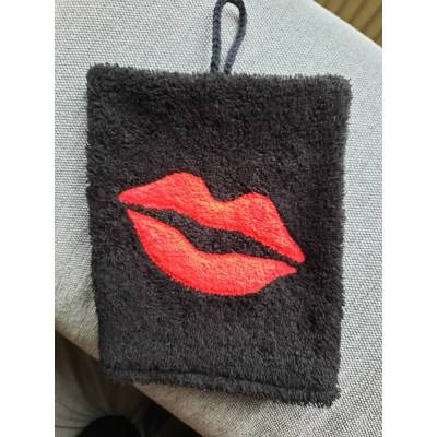 Kussmund Waschhandschuh für Erwachsene – Hingucker im Bad, 20 x 15,5 cm, Schwarz