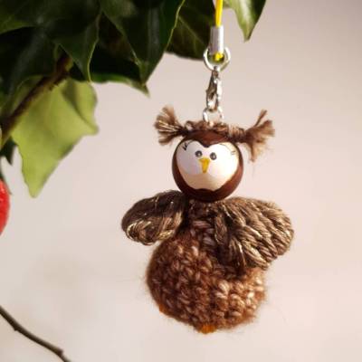 Kleine Eule, gehäkelt, braunmeliert, Baumschmuck
