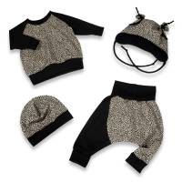 4 -teiliges Set Erstlingsoutfit Pumphose + Langarmshirt - Beanie + Ohrenmütze 
