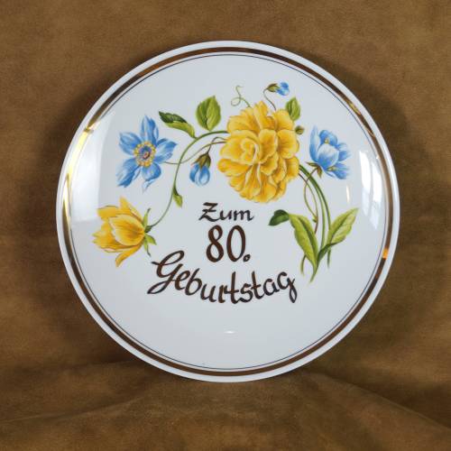 Geburtstagsteller 80te Geburtstag Glückwunschteller Jubiläumsteller 80 Jahre Porzellan 1944 geboren D 23 cm Chrysantheme