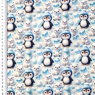 Baumwolljersey Pinguin mit Mütze creme Oeko-Tex Standard 100(1m/15,-€)
