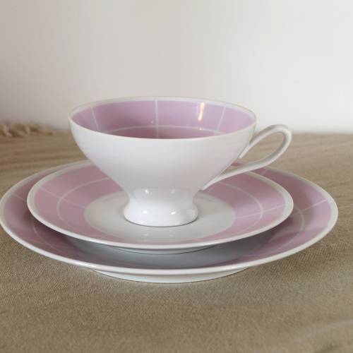 Sammeltasse Set Mid Century Einzelgedeck Sammelgedeck Kaffeeservice Dekor zart Rosa Lichte Porzellan 50er Teeservice
