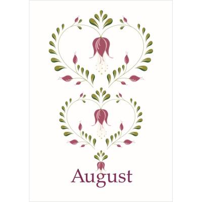 Monatskarte August * 5 Postkarten mit Blumenherzen im Folklore-Stil