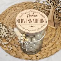Nervennahrung Geschenk Kollegen, Vorratsglas mit Namen, Geschenk Arbeitskollegin, Geschenkidee Kleinigkeit Kollegin