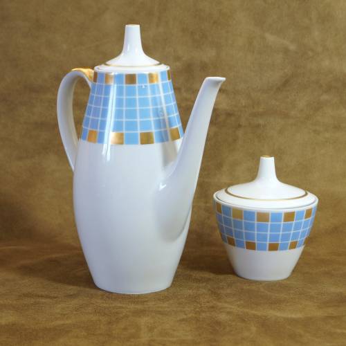 Schlanke Kaffeekanne und passende Zuckerdose 1950er Jahren Porzellanmanufaktur Lichte Mid Century Kaffeeservice 2tlg.