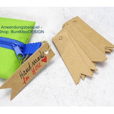 Geschenkanhänger Kraftkarton, Fahne Fähnchen gelocht Geschenkanhänger, 25/100, Geschenk verpacken