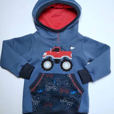Monstertruck Pulli Hoodie in Gr. 98 mit Astronautenkapuze aus warmem Wintersweat
