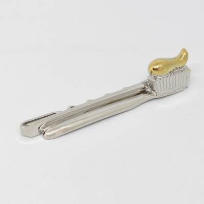 Witzige Krawattenspange Krawattenklammer Zahnbürste Bicolor Silber Goldfarbe Vintage Zahnarzt Geschenk