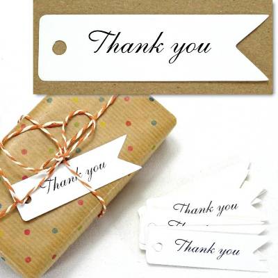 Geschenkanhänger weiß THANKY YOU, Fahne Fähnchen gelocht Geschenkanhänger, 25/100