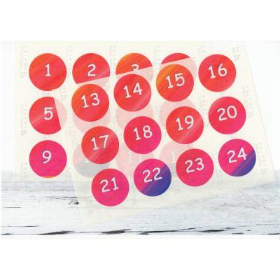 Adventskalender Zahlen Sticker, 4cm, Farbverlauf pink lila, Zahlen 1-24 Aufkleber, made by BuntMixxDESIGN