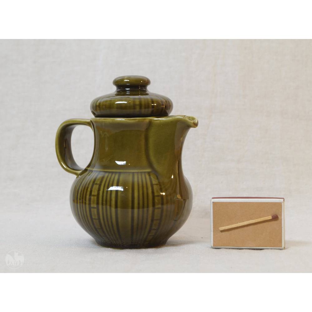 Kleine Kaffeekanne für stilvollen Kaffeegenuss grünbraunes Kännchen mit Deckel Colditz Porzellan DDR Kanne 280 ml
