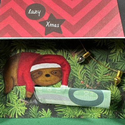 Geldgeschenk schön verpacken Faultier "lazy Xmas"