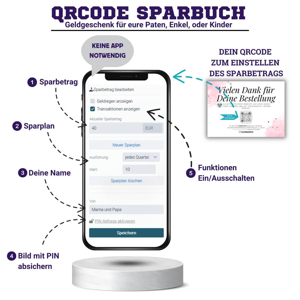 Baby Geldgeschenk | Digitales Sparkonto | Personalisiertes QrCode Bild | Motiv Geburt Rosa Bild 4