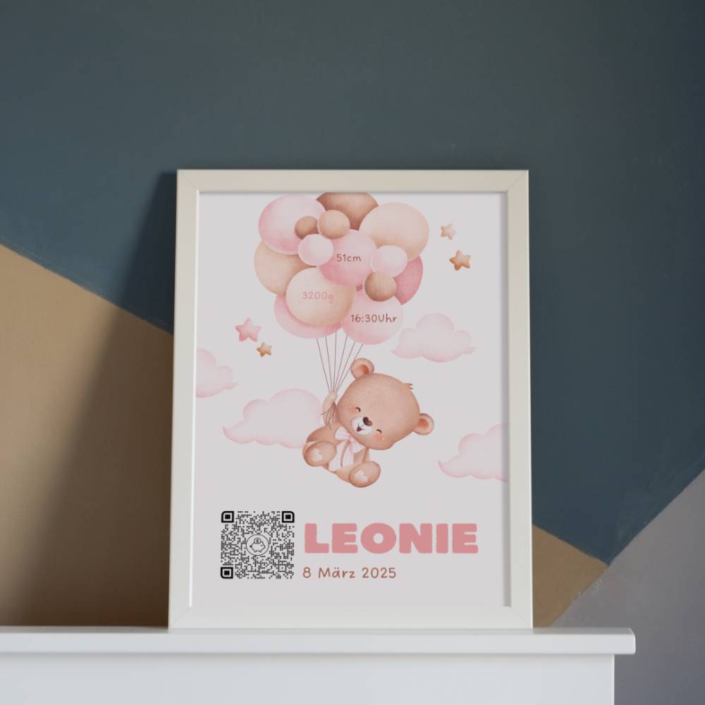 Baby Geldgeschenk | Digitales Sparkonto | Personalisiertes QrCode Bild | Motiv Geburt Rosa Bild 8