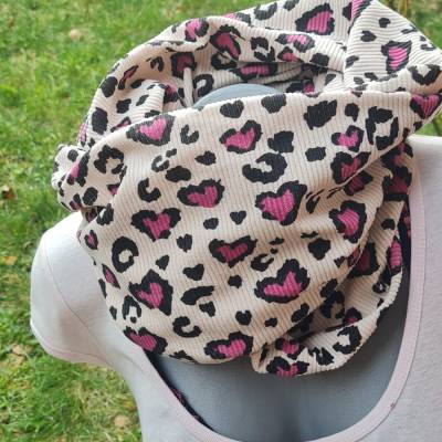 Loop Schlauchschal Wickelschal Leo Herzen Leopard Cord