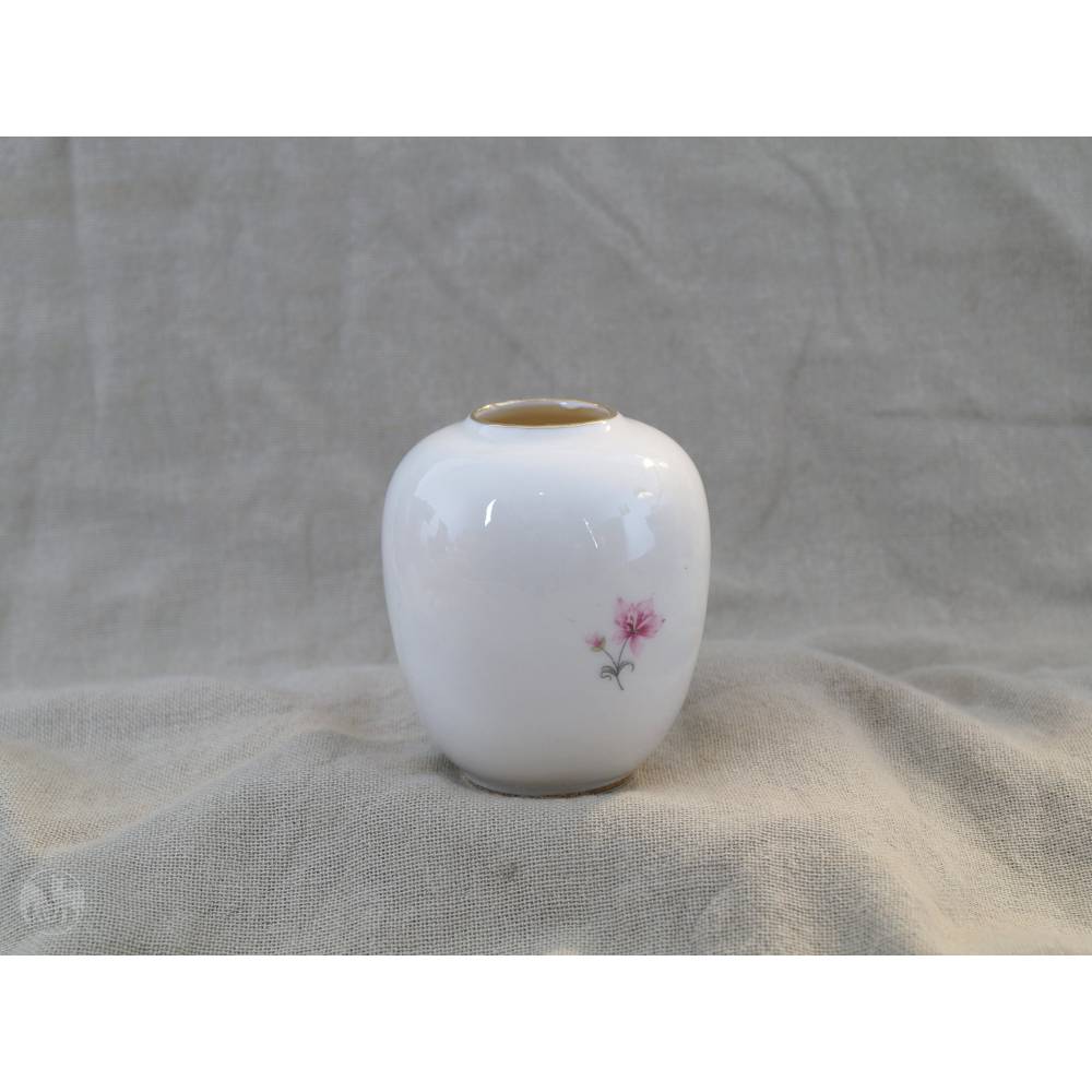 Vintage Blumenvase weiße Vase mit Goldrand bauchige Porzellanvase für kleine Blumensträuße H 8 cm Tischvase Monofleur