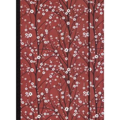 Sammelmappe Cherry Blossom, Kirschblüte mit weißen Blüten auf Dunkelrot, mit Gummizugverschluß, für DIN A4