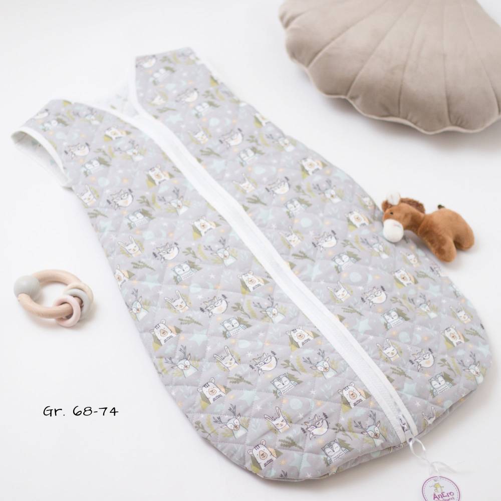 Ganzjahresschlafsack fr Babys, Schlafsack Waldtiere, Babyschlafsack  Hellgrau Gre 68-74, Strampelsack