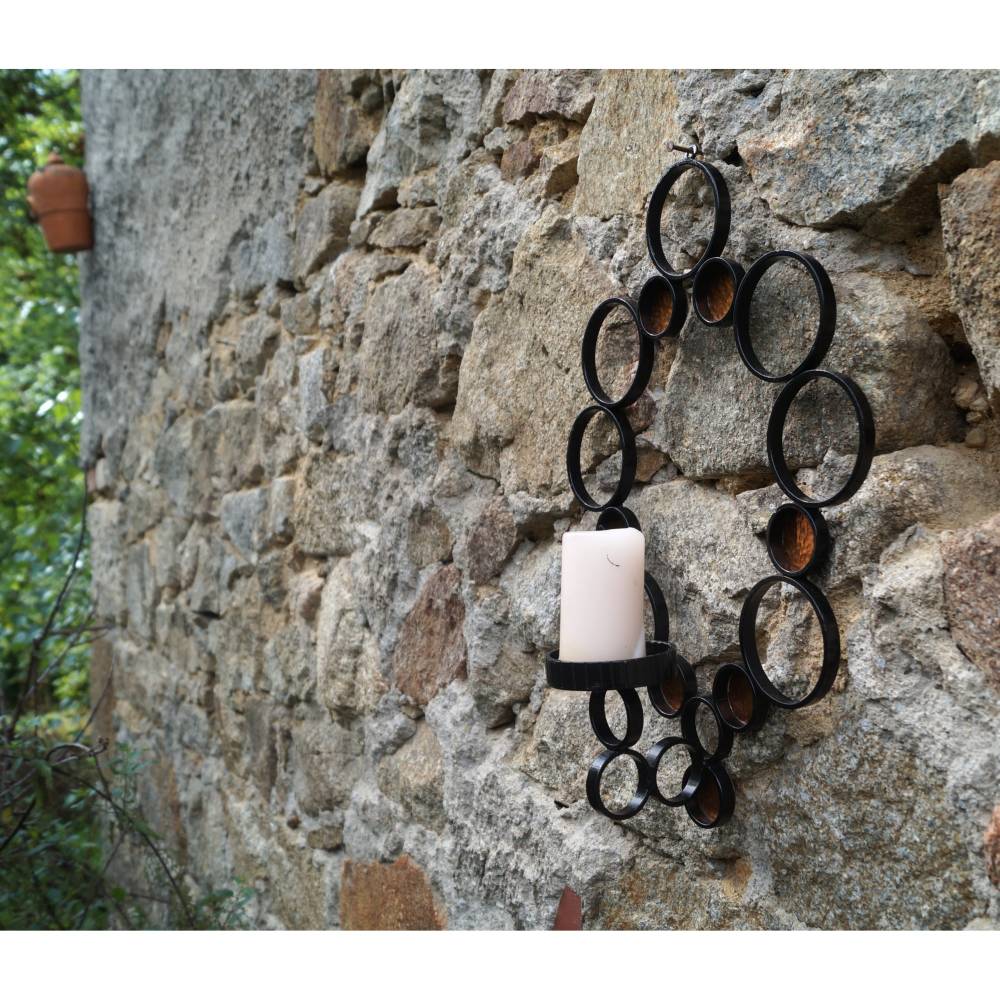 Wandleuchter aus Metall vintage Leuchter rustikaler Kerzenhalter für die Wand 70er/ 80er Kerzenständer DDR schwarz