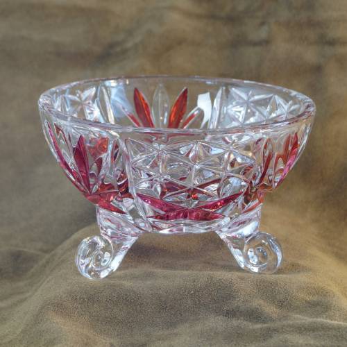 Anbietschale Pressglas dreibeinig dekorative Servierschale kleine Glasschüssel Konfektschale Glasschale mit Facetten