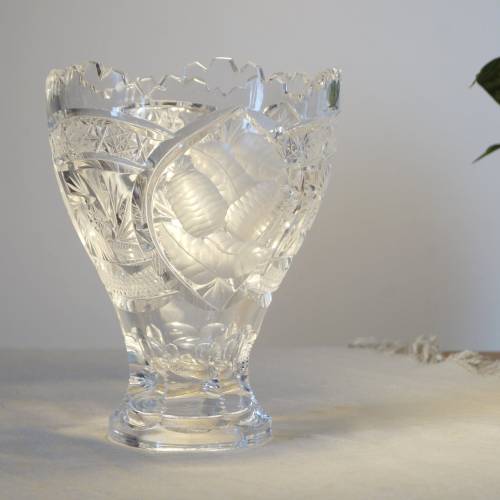 Kristallglas Vase vintage handgeschliffene Blumenvase transparente Glasvase hochwertige Tischvase Obstschale aus Glas