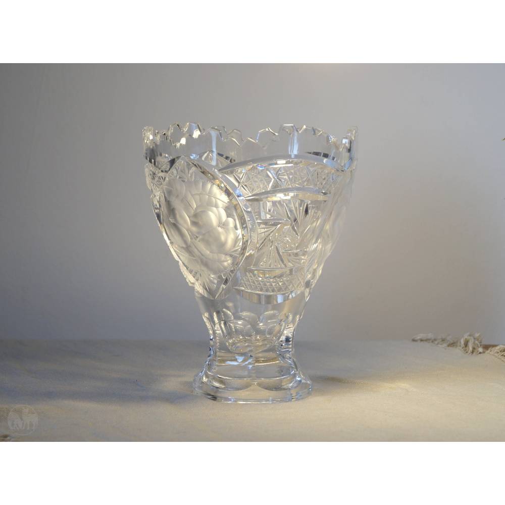 Kristallglas Vase vintage handgeschliffene Blumenvase transparente Glasvase hochwertige Tischvase Obstschale Glas 1200 g
