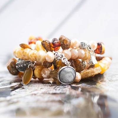 Bernstein Perlenarmband Set in braun, elegant Schmuck stapelbar, Unikat bohemian Bettelarmband, Geschenk Weihnachten