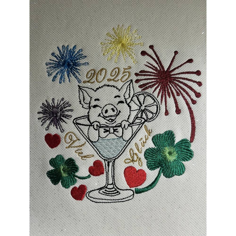 Stickdatei Silvester 2025 Schweinchen 13x18 cm Bild 4