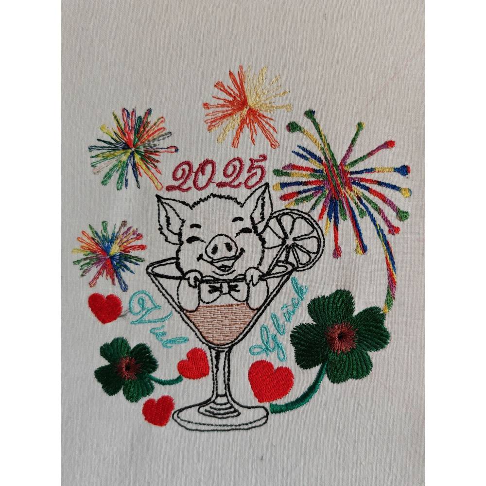 Stickdatei Silvester 2025 Schweinchen 13x18 cm Bild 5