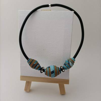 Armband aus Tapetenperlen - Upcycling - Damenarmband in Braun Blau